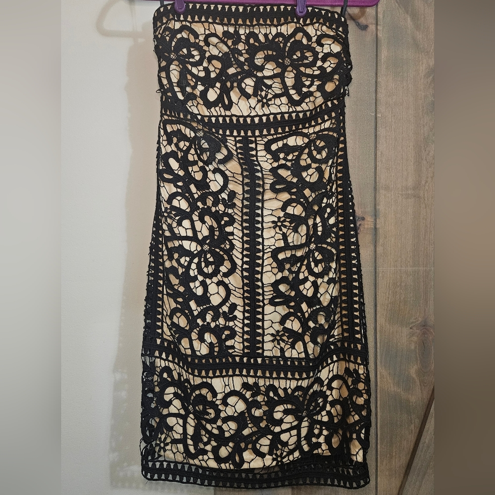 New York & Company Black Crochet Midi Dress with Nude Lining